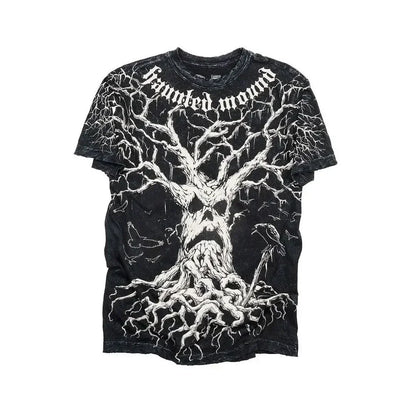 Men Gothic Skeleton Print T-shirt With Crew Neck Loose Shirt 2000s Clothing Hip Hop Couple Top Versatile Retro Pop Street