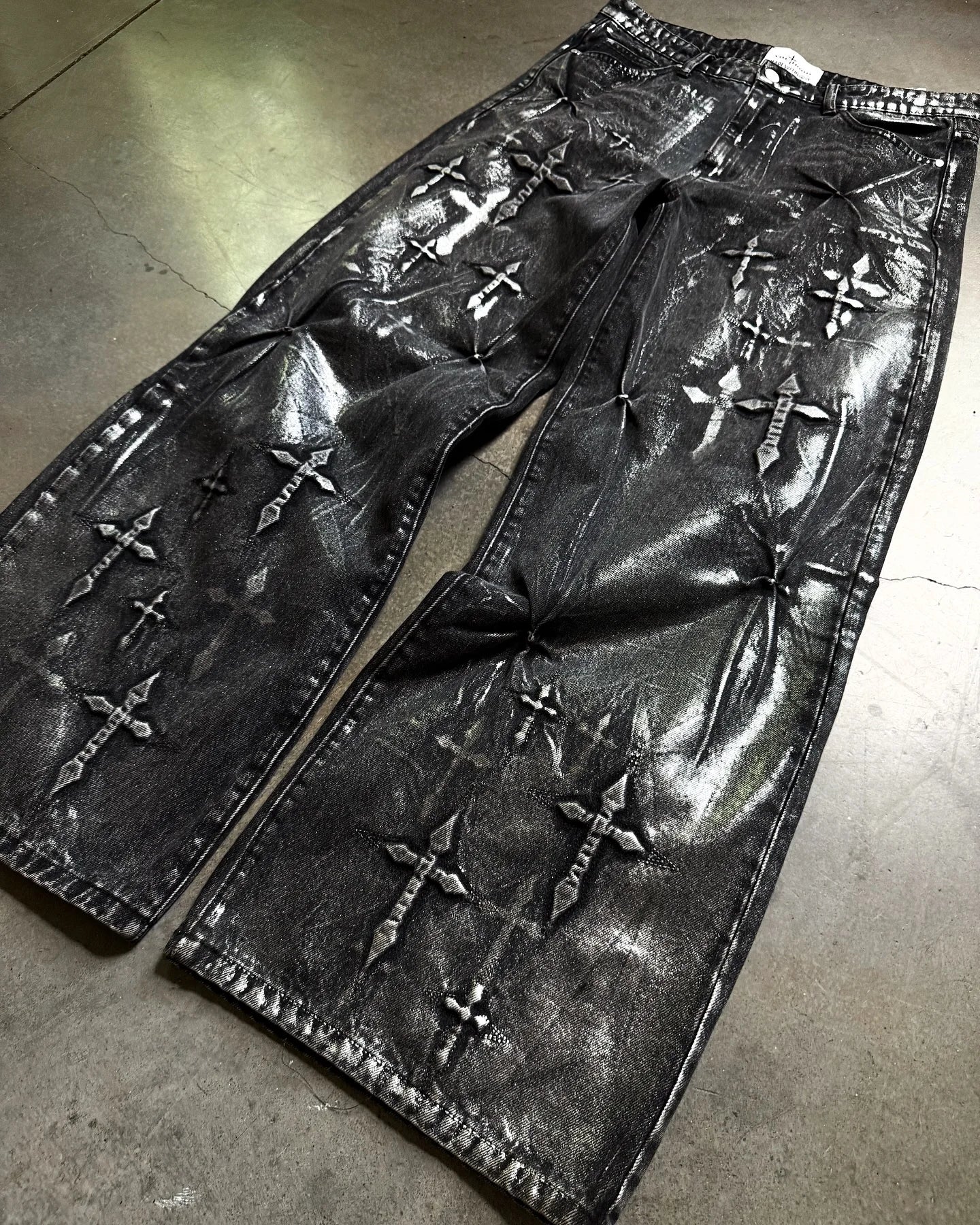 American Gothic Retro Cross Embroidery Washed Heavy Loose Jeans Men's Y2K New Popular Harajuku Hip-Hop Rock Couples Street Wear
