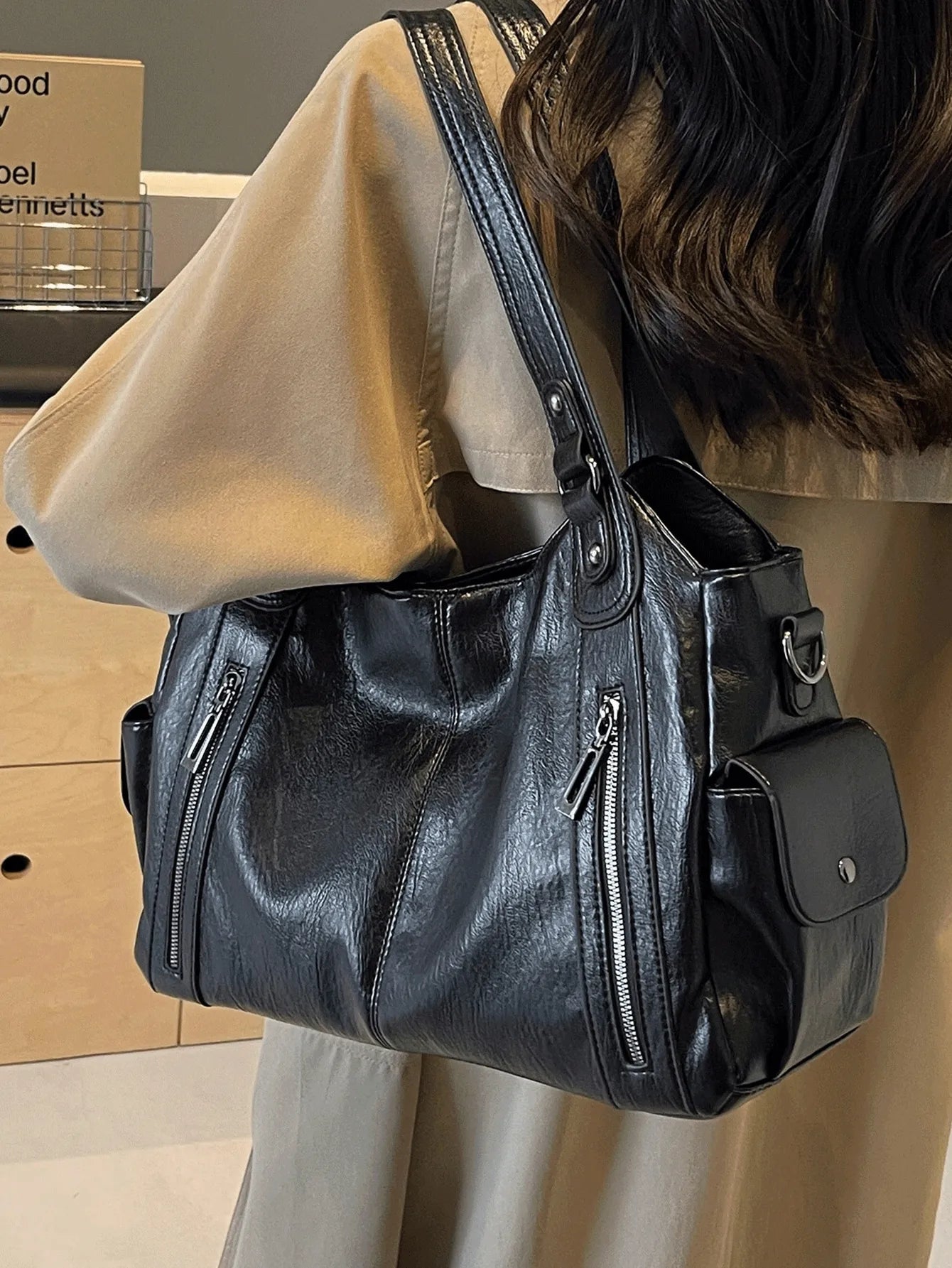 [Y2K Hot Bag] New Pu Leather Splicing Armpit Bag, Multi-Flap Pocket Pants Metal Buckle Crossbody Bag, Commuter Bag,