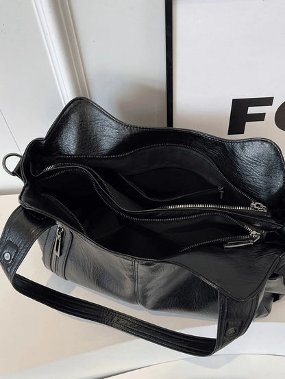[Y2K Hot Bag] New Pu Leather Splicing Armpit Bag, Multi-Flap Pocket Pants Metal Buckle Crossbody Bag, Commuter Bag,