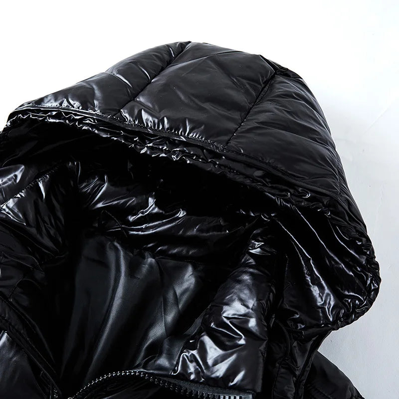 New Glossy Down Jackets Short Winter Hooded