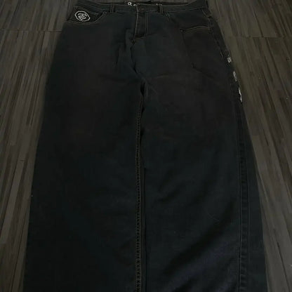 Y2K Fashion Baggy Jeans Goth Stripe Embroidery Straight Leg Pants Wing Hot melt Loose Denim Jeans Men Fashion Wide-Leg Trousers