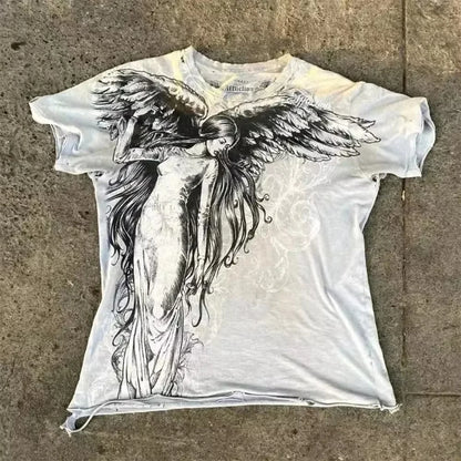 Men T-shirts Y2K Affliction Retro Women T-shirt Style Streetwear Tee Gothic Skull Cross Print Trendy Graphic Kid T-shirts