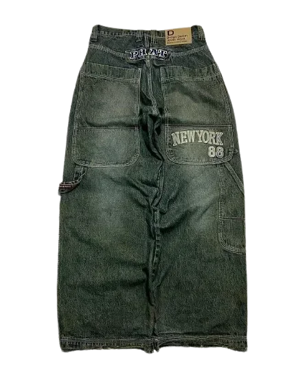 American Gothic Retro Cross Embroidery Washed Heavy Loose Jeans Men's Y2K New Popular Harajuku Hip-Hop Rock Couples Street Wear