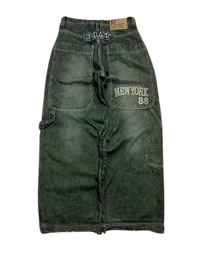 American Gothic Retro Cross Embroidery Washed Heavy Loose Jeans Men's Y2K New Popular Harajuku Hip-Hop Rock Couples Street Wear