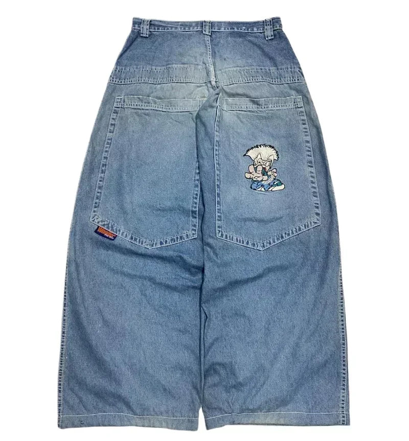 American Gothic Retro Cross Embroidery Washed Heavy Loose Jeans Men's Y2K New Popular Harajuku Hip-Hop Rock Couples Street Wear