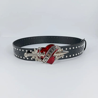 Unisex Jeans Belt Red Heart Wings Goth Y2k Fashion Belts For Women High Quality Luxury Brand Rivet Punk Accessory Men Waistband