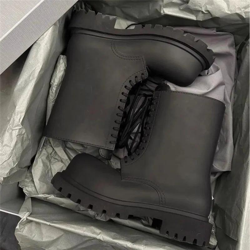 Boot Fashion Lacing Up Derby Black Boot