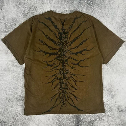 Men Gothic Skeleton Print T-shirt With Crew Neck Loose Shirt 2000s Clothing Hip Hop Couple Top Versatile Retro Pop Street